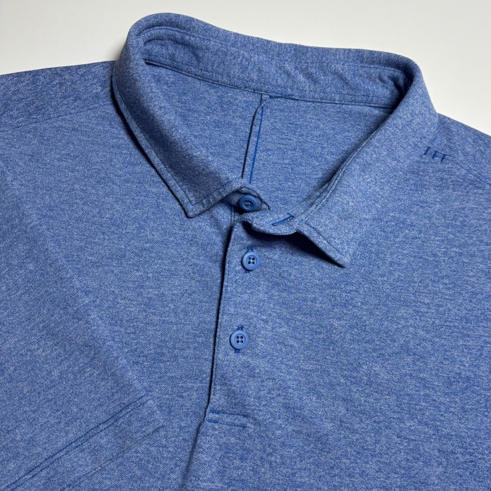 Lululemon Evolution Polo Shirt Mens L Blue Heathered Short Sleeve Athletic Golf